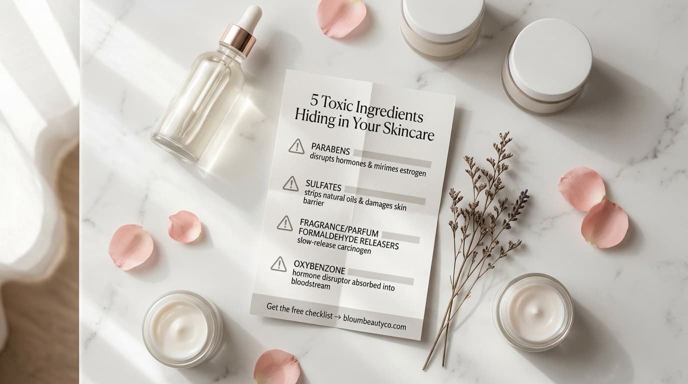 Skincare ingredients flat lay — Bloom Beauty Co. free guide